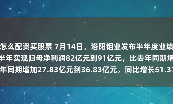 怎么配资买股票 7月14日，洛阳钼业发布半年度业绩预告，预计2025年上半年实现归母净利润82亿元到91亿元，比去年同期增加27.83亿元到36.83亿元，同比增长51.37%到67.98%。